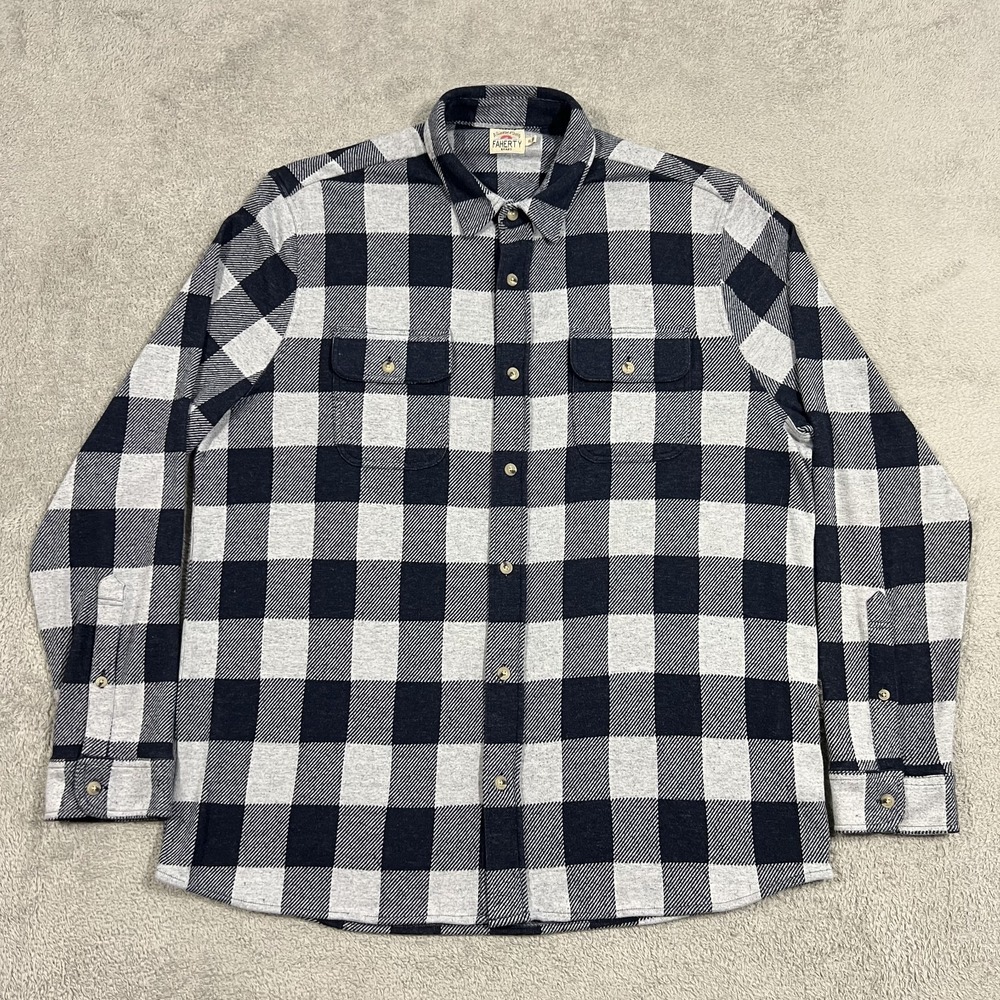 Faherty Legend Sweater Shirt Mens XL Blue Gray Buffalo Check Button Up
